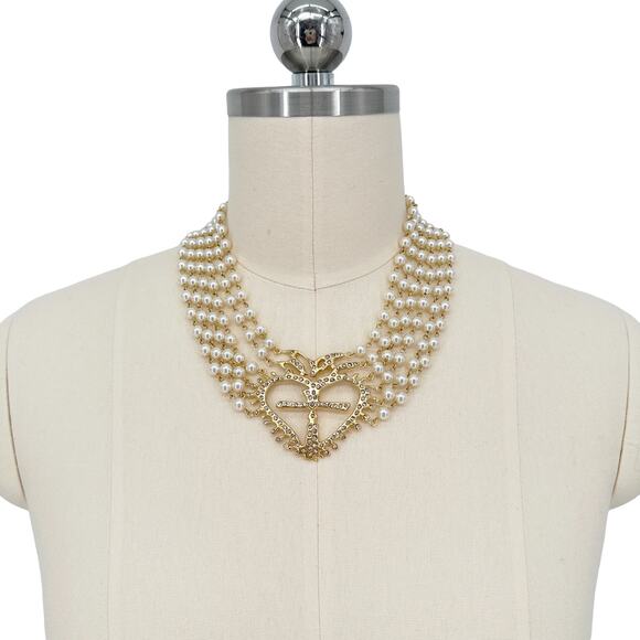 VIRGINS SAINTS & ANGELS VSA La Queen Collar in Cream Pearl & Gold - Picture 3 of 9